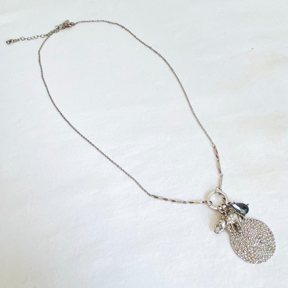 Skinny Charm Necklace Silver Tone Matinee Chain Rolo Long & Short Links - Picture 2 of 7